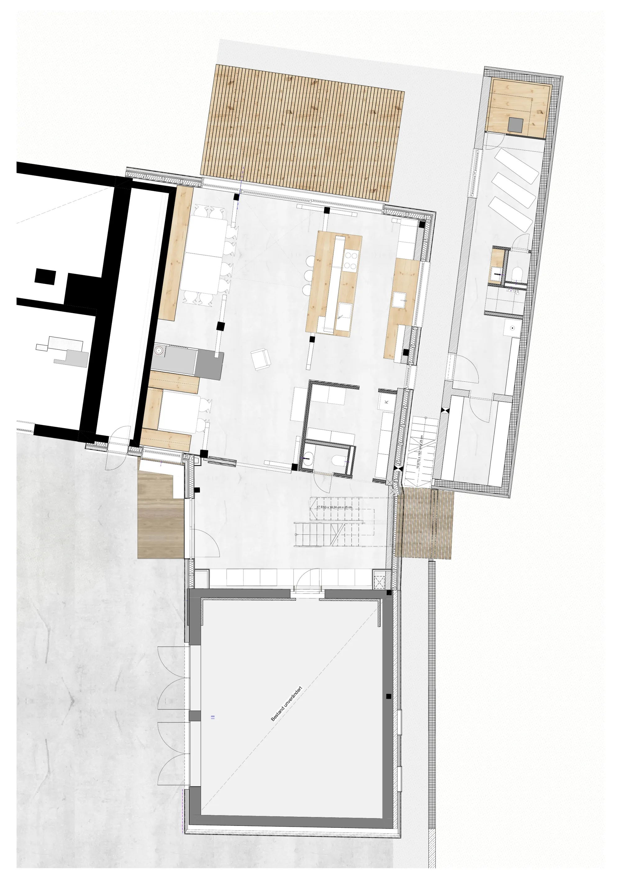 Grundriss des Erdgeschosses mit Gemeinschaftsbereich